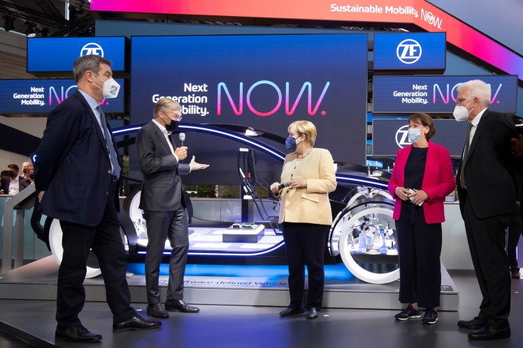 German Chancellor Merkel visits the ZF booth at the IAA 2021